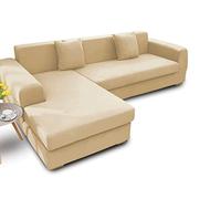 BIANCHERIAWEB Copridivano Antimacchia Elasticizzato Penisola Componibile Tinta Unita Modello Perfetto Poltrona Panna
