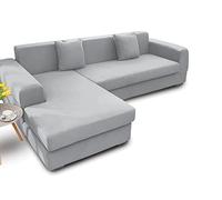 BIANCHERIAWEB Copridivano Antimacchia Elasticizzato Penisola Componibile Tinta Unita Modello Perfetto 2 Posti Grigio Chiaro