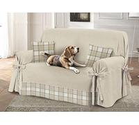 BIANCHERIAWEB Copridivano con Laccetti Disegno Scozia Colore Beige Modello O.B. 3 Posti Scozia