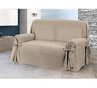 BIANCHERIAWEB Copridivano con Laccetti Fiocco, Fodera Telo Protezione Divano, Salvadivano Made in Italy, 2 Posti Colore Lord beige