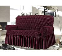 BIANCHERIAWEB Copridivano Elasticizzato Arricciato Con Volants Tinta Unita Luxory Bordeaux 3 Posti Bordeaux