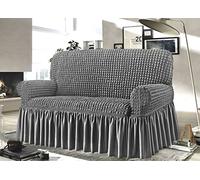 BIANCHERIAWEB Copridivano Elasticizzato Arricciato Con Volants Tinta Unita Luxory Grigio Chiaro Poltrona Grigio Ch