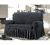 BIANCHERIAWEB Copridivano Elasticizzato Arricciato Con Volants Tinta Unita Luxory Grigio Scuro Poltrona Grigio Sc