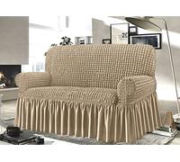 BIANCHERIAWEB Copridivano Elasticizzato Arricciato Con Volants Tinta Unita Mod Luxory Beige 3 Posti Beige