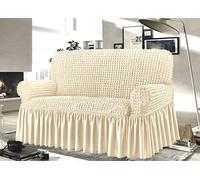 BIANCHERIAWEB Copridivano Elasticizzato Arricciato Con Volants Tinta Unita Mod Luxory Panna 3 Posti Panna