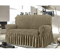 BIANCHERIAWEB Copridivano Elasticizzato Arricciato Con Volants Tinta Unita Mod Luxory Tortora 3 Posti Tortora