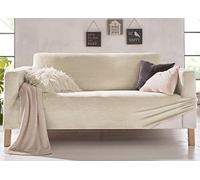 BIANCHERIAWEB Copridivano Elasticizzato Effetto Velluto Modello Morbidissimo Colore Panna 2 Posti Panna