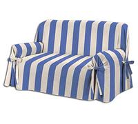 BIANCHERIAWEB Copridivano Fodera Telo Protezione Divano con Laccetti Fiocco Dis Riga Larga Blu 2 Posti Blu