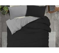 BIANCHERIAWEB Copripiumino No Stiro Tinta Unita Bicolor Microfibra Effetto Manopesca Francesca Matrimoniale Nero-Grigio
