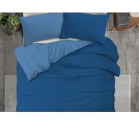 BIANCHERIAWEB Copripiumino No Stiro Tinta Unita Bicolor Microfibra Effetto Manopesca Francesca Matrimoniale Blu-Azzurro