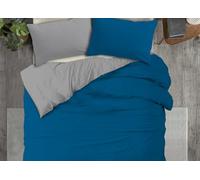 BIANCHERIAWEB Copripiumino No Stiro Tinta Unita Bicolor Microfibra Effetto Manopesca Francesca Matrimoniale Grigio-Petrolio