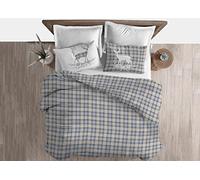 BIANCHERIAWEB Copripiumino Sacco Piumone Cotone Flanella Pensieri Delicati Dis. Tartan Cervo Matrimoniale Azzurro