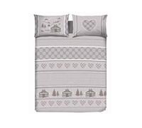 BIANCHERIAWEB Copripiumino Sacco Piumone Cotone Flanella Pensieri Delicati Disegno Chalet Matrimoniale Beige