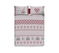 BIANCHERIAWEB Copripiumino Sacco Piumone Cotone Flanella Pensieri Delicati Disegno Chalet Matrimoniale Rosso