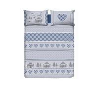 BIANCHERIAWEB Copripiumino Sacco Piumone Cotone Flanella Pensieri Delicati Disegno Chalet Singolo Blu