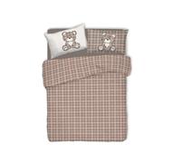 BIANCHERIAWEB Copripiumino Sacco Piumone Pensieri Delicati 100% Cotone Orsetto Tartan Matrimoniale Beige