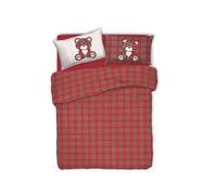 BIANCHERIAWEB Copripiumino Sacco Piumone Pensieri Delicati 100% Cotone Orsetto Tartan Matrimoniale Rosso