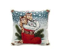 BIANCHERIAWEB Federa Cuscino Arredo Casa Fodera Tessuto Cinigliato Fantasie Natalizie Made Italy 40x40 Gatto Stivale