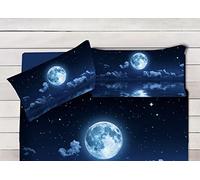 BiancheriaWeb Parure Copripiumino Coppia Federe Letto 100% Cotone Sogni d'oro Disegno Luna Coppia Federe Luna