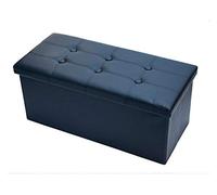 BIANCHERIAWEB Pouf Rettangolare Double Contenitore Imbottito In Tinta unita Colore Nero Puff Pieghevole in Ecopelle 76x34x34 cm