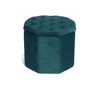 BIANCHERIAWEB Pouf Salotto Contenitore Imbottito Trapuntato Ottagonale Velvet Tinta Unita Pouf Petrolio
