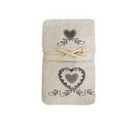 BIANCHERIAWEB Set Asciugamano Copiola Salvietta Bagno in Spugna 100% Cotone Cornice Cuori Copiola Panna-Grigio