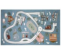 BIANCHERIAWEB Tappeto Arredo e Gioco Antiscivolo per Cameretta Bambini Disegno Pista 80x150 Azzurro Topazio