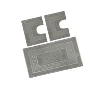 BiancheriaWeb Tappeto Bagno Doccia Spugna Tinta Unita Torino Tappetino Super Assorbente in Cotone Pelo Corto con Greca Parure 3 Pezzi Grigio