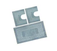 BiancheriaWeb Tappeto Bagno Doccia Spugna Tinta Unita Torino Tappetino Super Assorbente in Cotone Pelo Corto con Greca Parure 3 Pezzi Azzurro