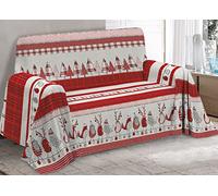 BIANCHERIAWEB Telo Arredo Granfoulard Copritutto Cotone Copriletto Multiuso Disegni Invernali OB 2 Piazze Oliver Rosso
