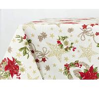 BIANCHERIAWEB Tovaglia Natalizia in Cotone Disegno Anis Colore Naturale 140x180 Naturale