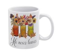 Bianco 1 Caduta per Gesù Lui non lascia mai Girasole in vaso Tazza Decorazione scrivania,Rustico Autunno Stagionale Ringraziamento Divertente Tazza da caffè per casa Fattoria Ringraziamento Natale Com