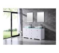 Bianco 60 "Pollici Bagno Moderno Doppio Vanity Cabinet Ceramica Vessel Sink Faucet Combo Set Free Standing Porta Cassetto Singola Base Bagno Rubinetto Vessel Vanities 61" Lx21.7 Wx29.5 H