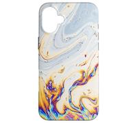 Bianco Blu Arancione Inchiostro Design Liquid Glitch Oil Custodia per iPhone 16 Plus