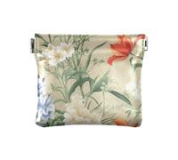 Bianco Blu Fiori Tulipani Beige Donna Pelle Moneta Borsa Portatile Accessori da Viaggio per Ragazze Donne Signore, Tulipani Fiori Bianchi Blu, 4.33"(L) x 3.74"(W) x 0.39"(H), classico