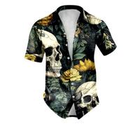 Bianco Camicia Halloween Uomo a Maniche Lunga Camicia Divertente Stampa Pipistrelli Zucche e Fantasmi Hawaiano Maglietta con Bottoni Camicia da Spiaggia Casual Vintage per Carnevale S-xxl Lune Marrone