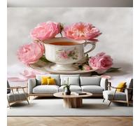 Bianco Carta da parati Rose rosa e tè Fotomurali Murale 300x210 cm TNT Decorazione da Muro Poster Gigante Carta per Pareti Soggiorno Camera da Letto Sala TV Divano
