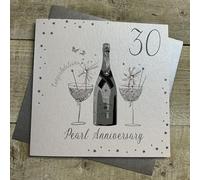 Bianco Carte Cotone 30 ° Anniversario Tappo Greeting Card per Champagne o cioccolatini con Il Bianco