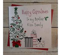 Bianco Carte Cotone Buon Natale a Mio Fratello e Sua Albero e Regali a Forma di Mano Family Card