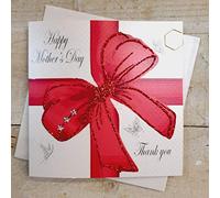 Bianco Carte Cotone Fiocco Rosso Giorno della Madre Felice Grazie (Festa della Mamma, Fatto a Mano, Bianco