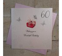 Bianco Carte Cotone Scheda di Compleanno 60 ° Compleanno, Fatto a Mano, Regalo, Bianco