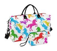Bianco Cartoon Unicorni Silhouette Decorativo Viaggio Duffel Bag Sport Training Bag con Toiletry Bag per Escursionismo 2 Pz Set Bolsa de para Hombre