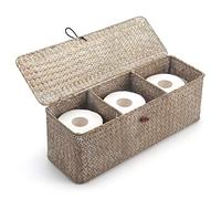 Bianco Cesta Portaoggetti Seagrass con Coperchio Scatola di Vimini Rettangolare con Scomparti per Organizzare Giocattoli di Snack di Carta Igienica (42cm x 14cm x 14cm)