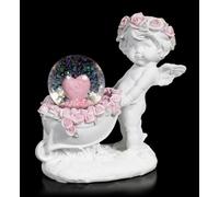 Bianco Cherubino Figura Con Palla di Neve - Angelo Putto Decorazione Sfera