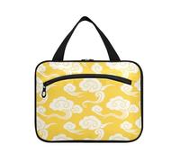 Bianco Cinese Auspicious Nuvole Modello Giallo Sfondo Appeso Cosmetico Borse da Viaggio con Gancio, Designer Carino Snack Bag per i Viaggiatori Palestra Porta cosmeticos Mujer para cartera L