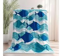 Bianco Coperta in flanella morbida e calda, Onde semplici Pesce Line art Plaid in pile leggero per divano, coperta invernale decorativa 150×200 cm, ideale per casa e camera da letto