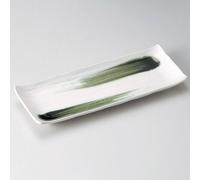 Bianco Cristallo E Oribe Brushstroke Grilled Piatto - 28.5cm,Mino Ware,Giappone