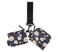 Bianco Daisy Blu Scuro Portafogli Da Donna Carte Carino Moda Carta di Credito Portafoglio Organizer con Portachiavi per Lady 2 Pz monedero y tarjetero para Mujer