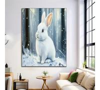 Bianco Decorazione Per La Casa,Manifesto,Coniglio Delle Nevi Decorazione Animali Dipinti Ad Olio Camera Da Letto,Stampa Immagini Soggiorno Ufficio Parete Poster,Senza Cornice 70X100Cm
