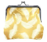 Bianco Delicato Piuma Oro Personalizzato Carino Portamonete per Le Donne Fibbia In Pelle Bacio Blocco Ragazze Cambiare Coin, Bianco Piuma Delicata Oro, classico